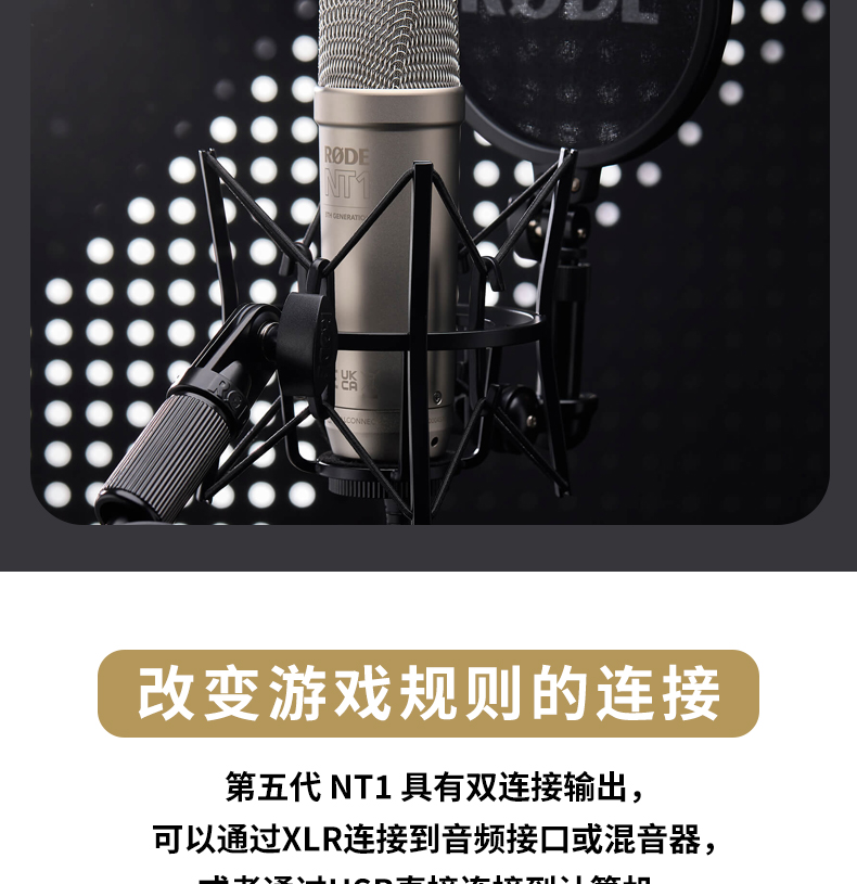 Rode NT1 5th Generation 带USB口电容话筒直播K歌配音录音麦克风