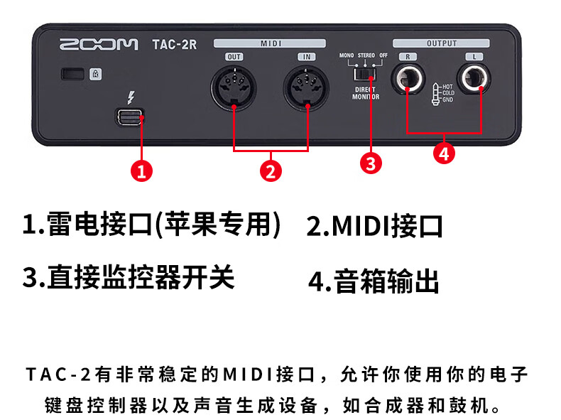 ZOOM TAC-2R 专业雷电音频接口录音声卡 苹果电脑专用